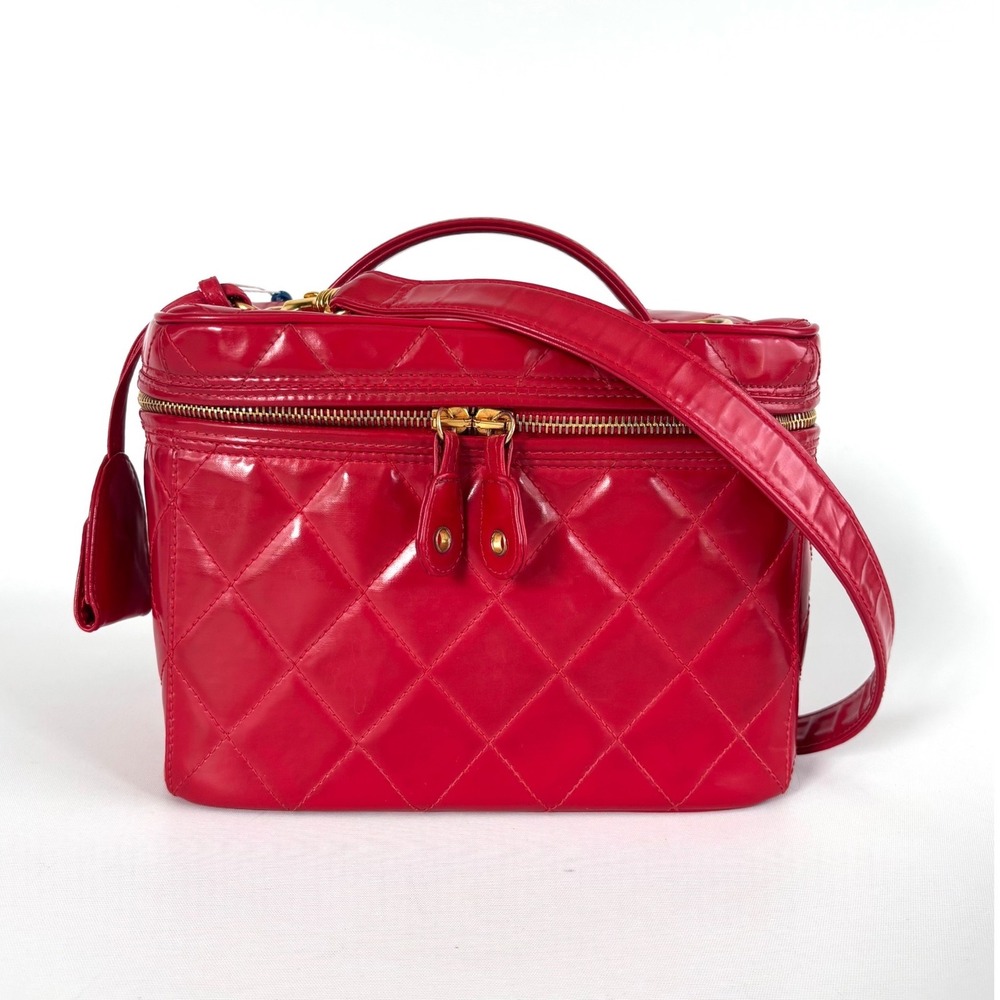 Vintage Chanel Matelassé Red Quilted Vanity Case Bag Karl Lagerfeld 1990s CC